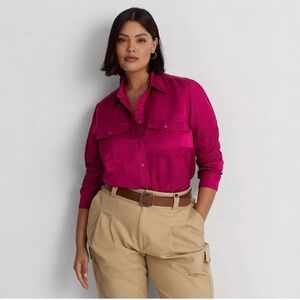 LAUREN RALPH LAUREN Black Label Satin Shantung Shirt Camisole in Orchid Size 2X